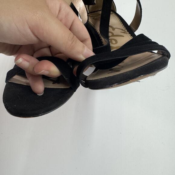 Sam Edelman Shoes Womens Size 7M Black Yema‎ Suede Block Heel Strappy Sandals - Picture 4 of 9